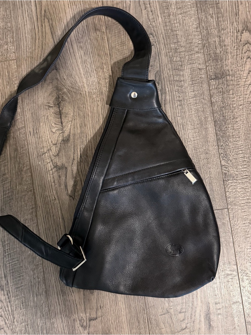 Classic Black Leather Crossbody Sling Bag